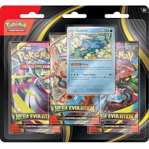 Pokémon 3‑Pack Blister – Golduck, includes three booster packs and a foil Golduck promo card